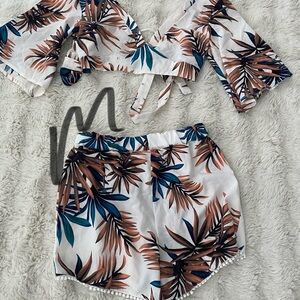 Tropical Leaf Print Two-Piece Set
